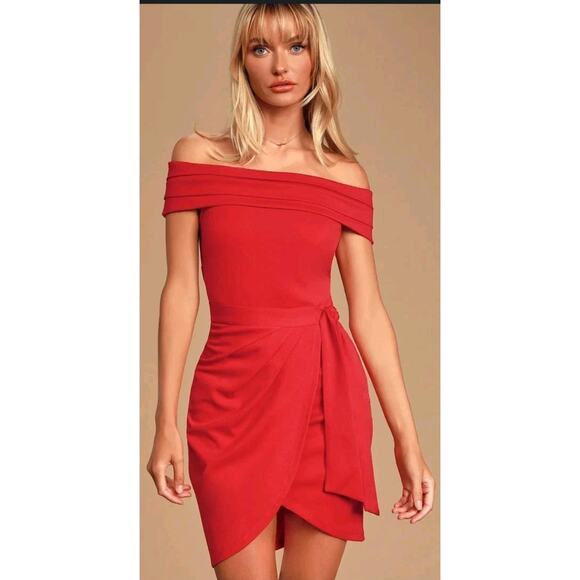 Red Off-The-Shoulder Body con Dress by Lulu’s Size Sm Mini Summer - Picture 1 of 7